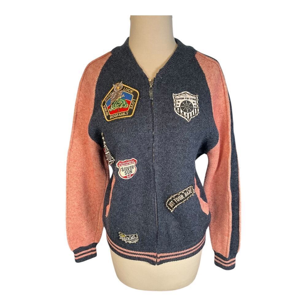 Shu-Cream Made in Italy Patch Knit Jacket Medium Blue Pink Soft Vintage-Style